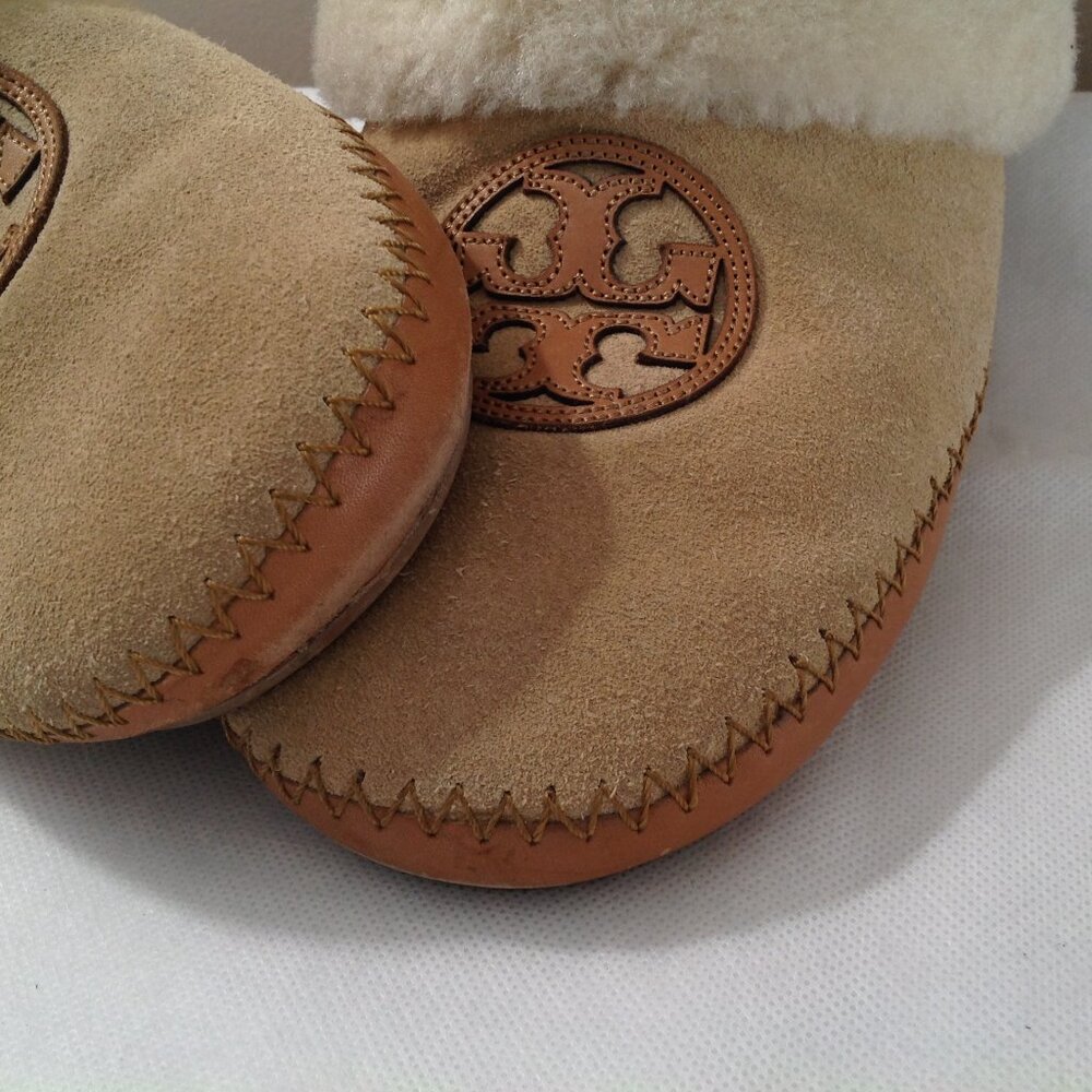 Tory Burch Moccasin Suede Leather Shearling Slippers 11 - Picture 7 of 8